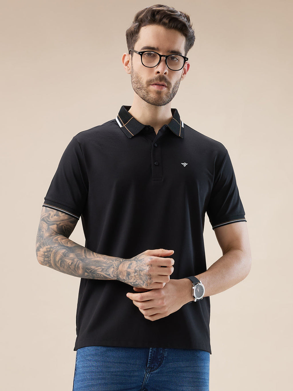 Men's Solid Half Sleeves Polo T-Shirt with Design Tipping Collar and Sleeves