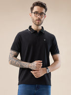 Men's Solid Half Sleeves Polo T-Shirt with Design Tipping Collar and Sleeves