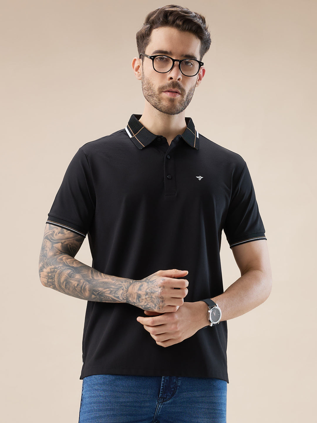 Men's Solid Half Sleeves Polo T-Shirt with Design Tipping Collar and Sleeves