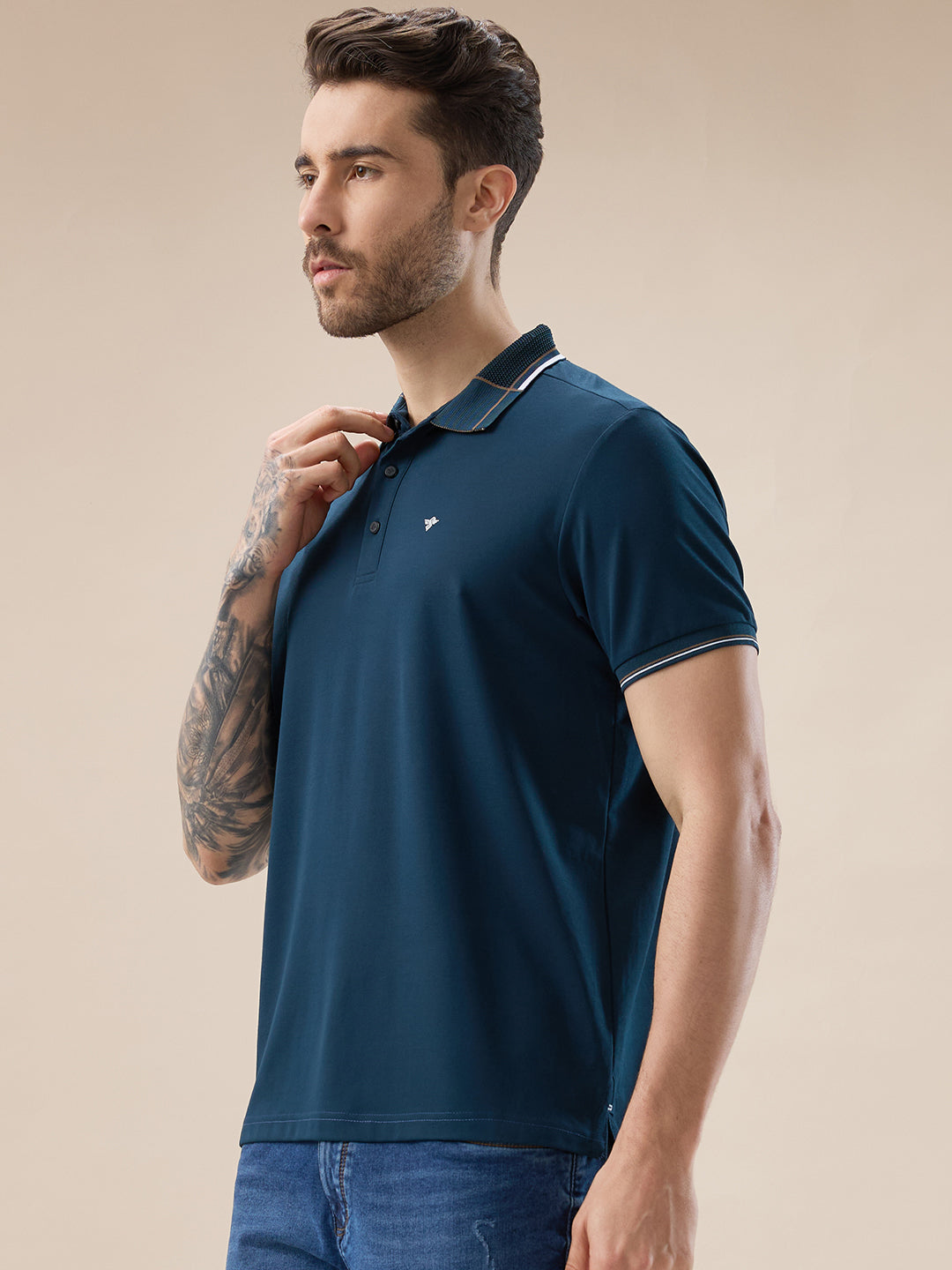 Men's Solid Half Sleeves Polo T-Shirt with Design Tipping Collar and Sleeves