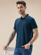 Men's Solid Half Sleeves Polo T-Shirt with Design Tipping Collar and Sleeves