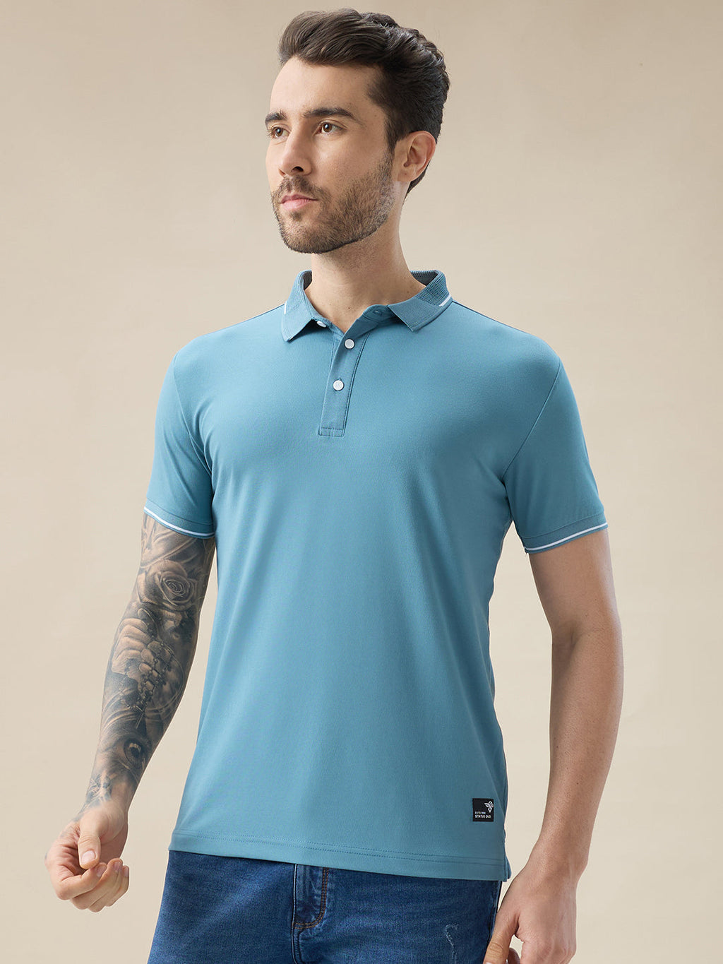 Men's Solid Polo Regular Fit Half Sleeves T-Shirt with Contrast Tipping