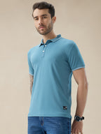 Men's Solid Polo Regular Fit Half Sleeves T-Shirt with Contrast Tipping