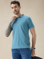 Men's Solid Polo Regular Fit Half Sleeves T-Shirt with Contrast Tipping