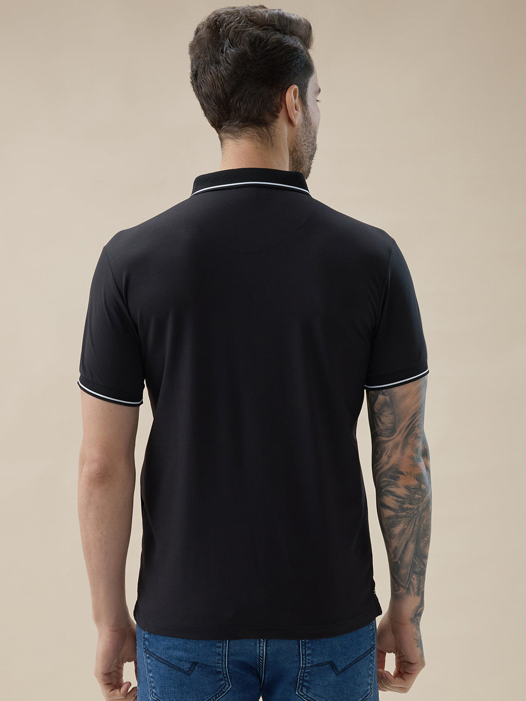 Men's Solid Polo Regular Fit Half Sleeves T-Shirt with Contrast Tipping