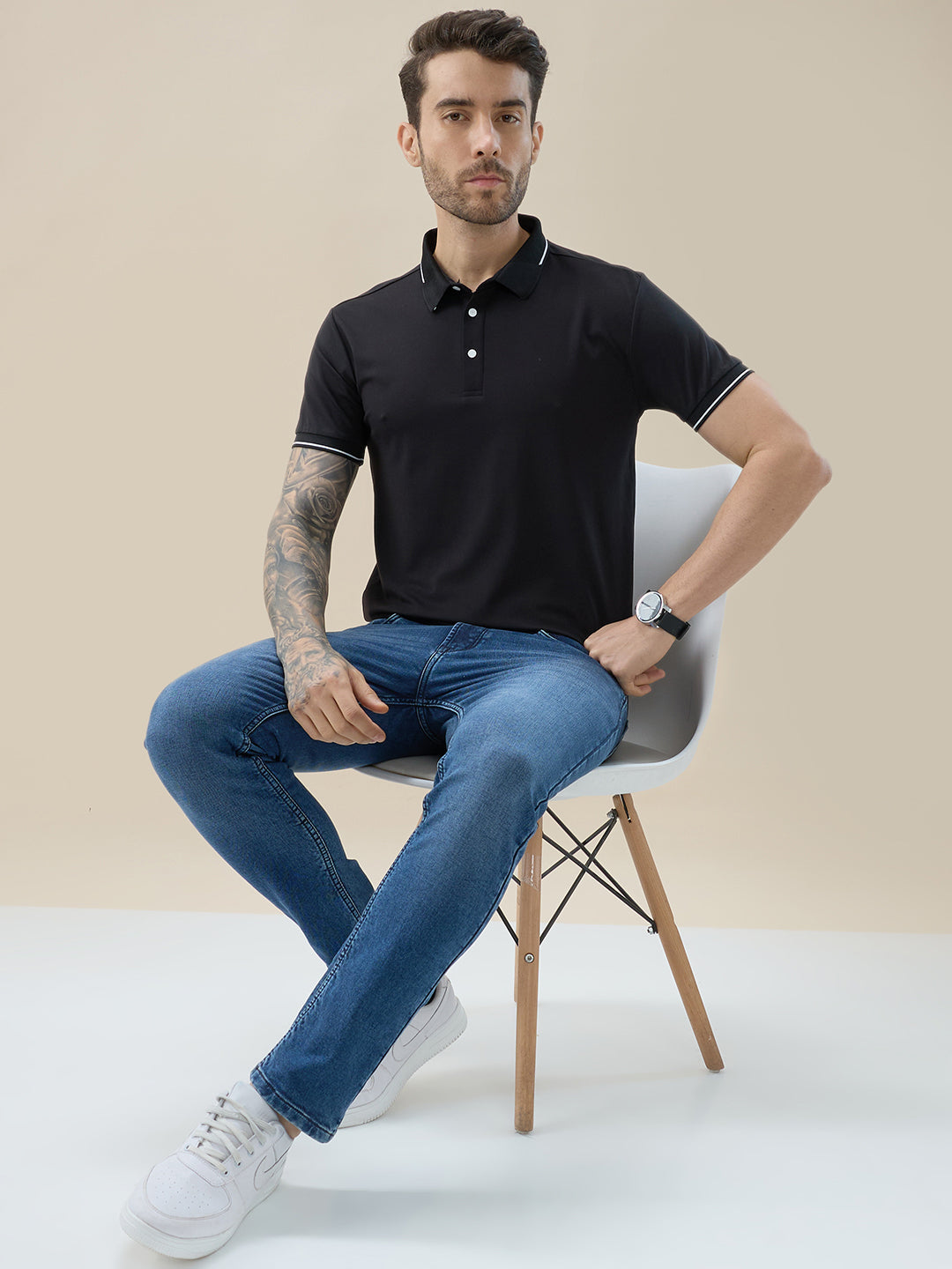 Men's Solid Polo Regular Fit Half Sleeves T-Shirt with Contrast Tipping