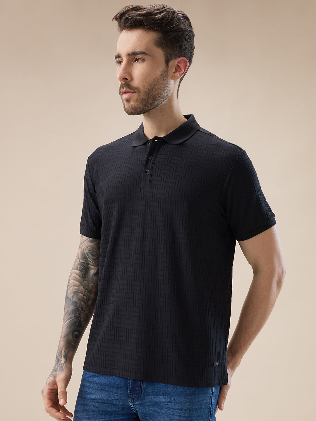 Men's Solid Textured Half Sleeves Polo T-shirt Secondary image