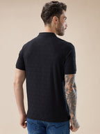 Men's Solid Textured Half Sleeves Polo T-shirt