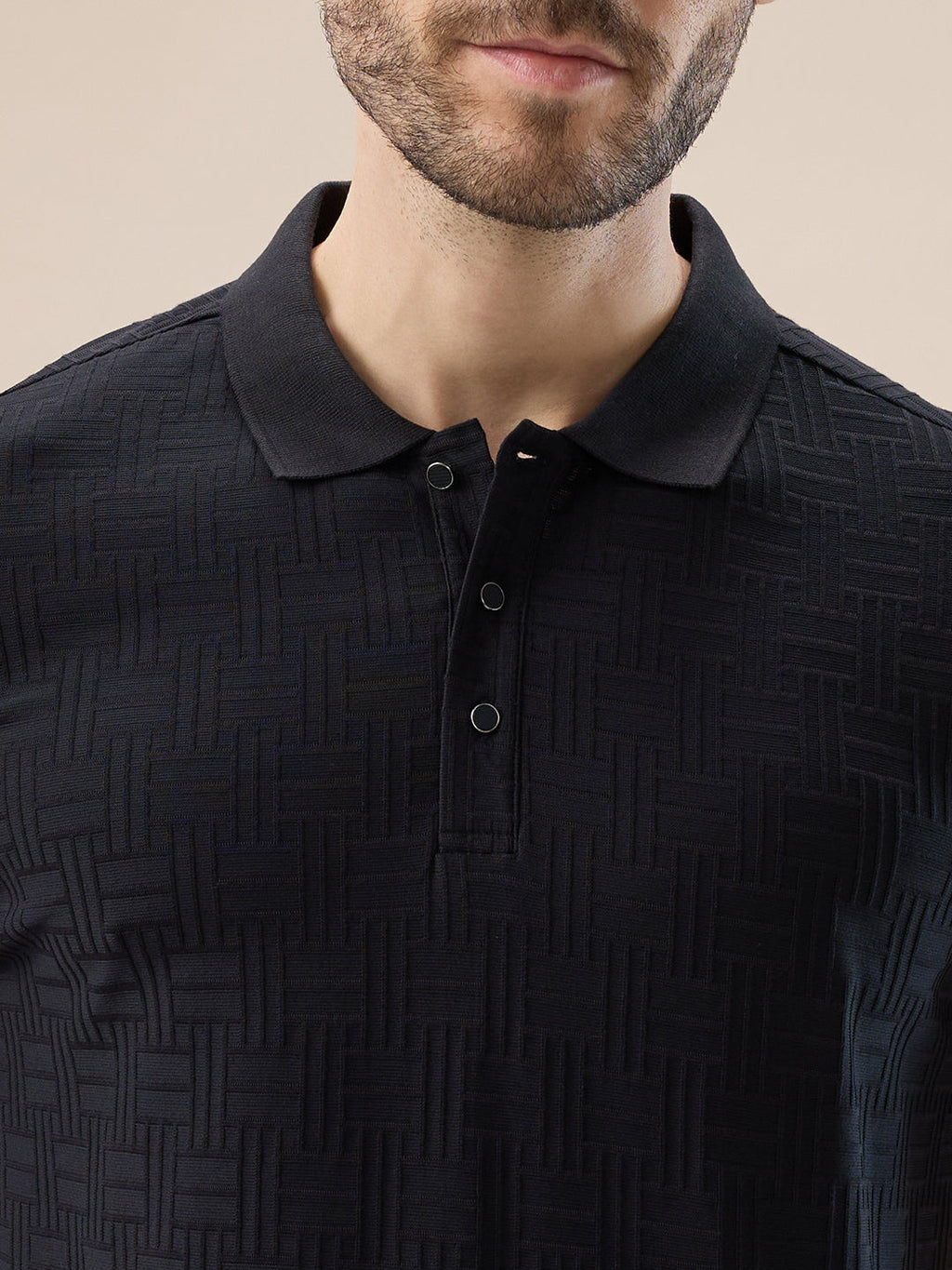 Men's Solid Textured Half Sleeves Polo T-shirt