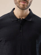 Men's Solid Textured Half Sleeves Polo T-shirt
