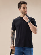 Men's Solid Textured Half Sleeves Polo T-shirt