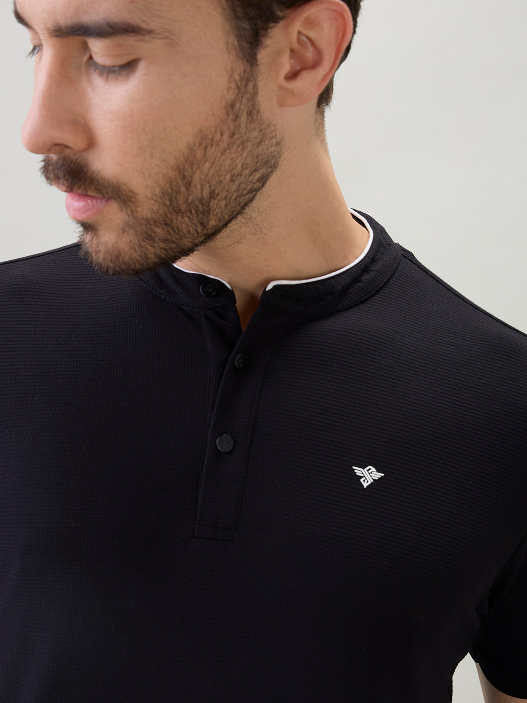 Mens Regular Fit Henley T-Shirt Half Slevees with Button Closure and Logo