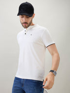 Men's Regular Fit Henley T-Shirt Half Slevees with Button Closure and Logo