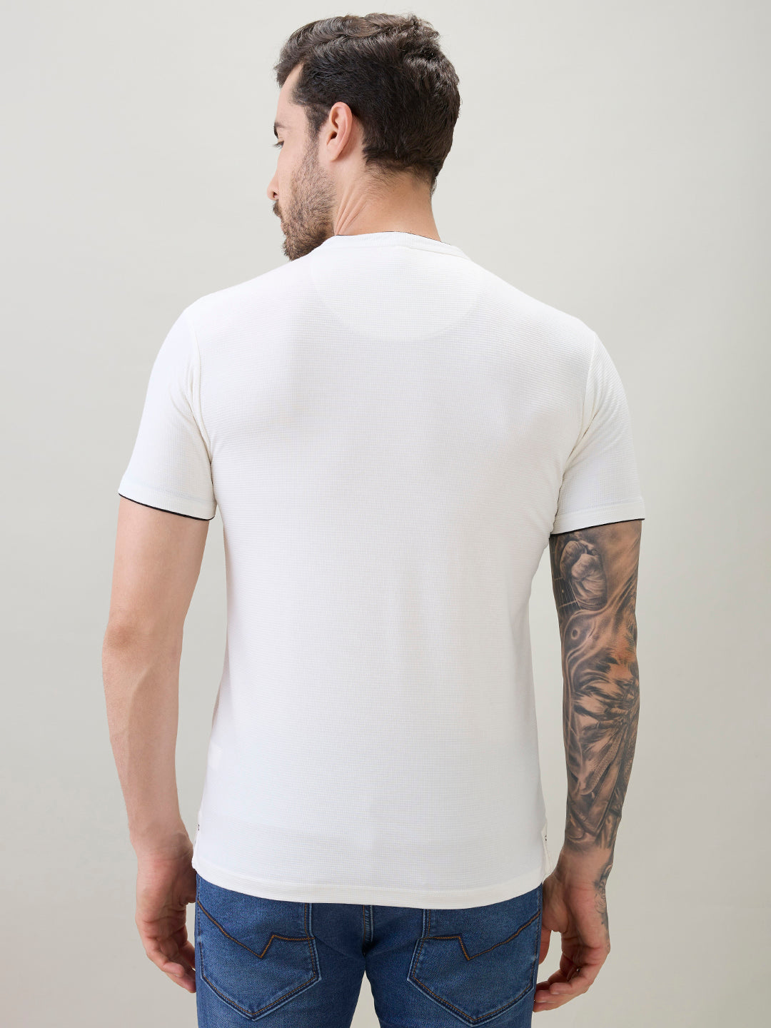 Men's Regular Fit Henley T-Shirt Half Slevees with Button Closure and Logo