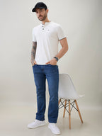 Men's Regular Fit Henley T-Shirt Half Slevees with Button Closure and Logo