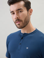 Men's Regular Fit Henley T-Shirt Half Slevees with Button Closure and Logo
