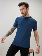 Men's Regular Fit Henley T-Shirt Half Slevees with Button Closure and Logo
