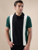 Black Colorblocked Textured Polo