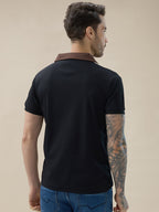 Men's Colorblocked Textured Half Sleeve Regular Fit Polo T Shirt with Button Closur