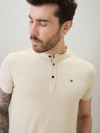 Men's Regular Fit Henley T-Shirt Half Slevees with Button Closure and Logo