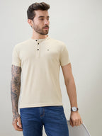 Men's Regular Fit Henley T-Shirt Half Slevees with Button Closure and Logo