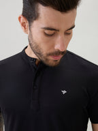 Men's Regular Fit Henley T-Shirt Half Slevees with Button Closure and Logo