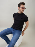 Men's Regular Fit Henley T-Shirt Half Slevees with Button Closure and Logo