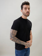 Men's Regular Fit Henley T-Shirt Half Slevees with Button Closure and Logo