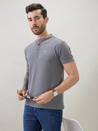 Mens Regular Fit Henley T-Shirt Half Slevees with Button Closure and Logo