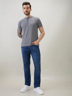 Mens Regular Fit Henley T-Shirt Half Slevees with Button Closure and Logo