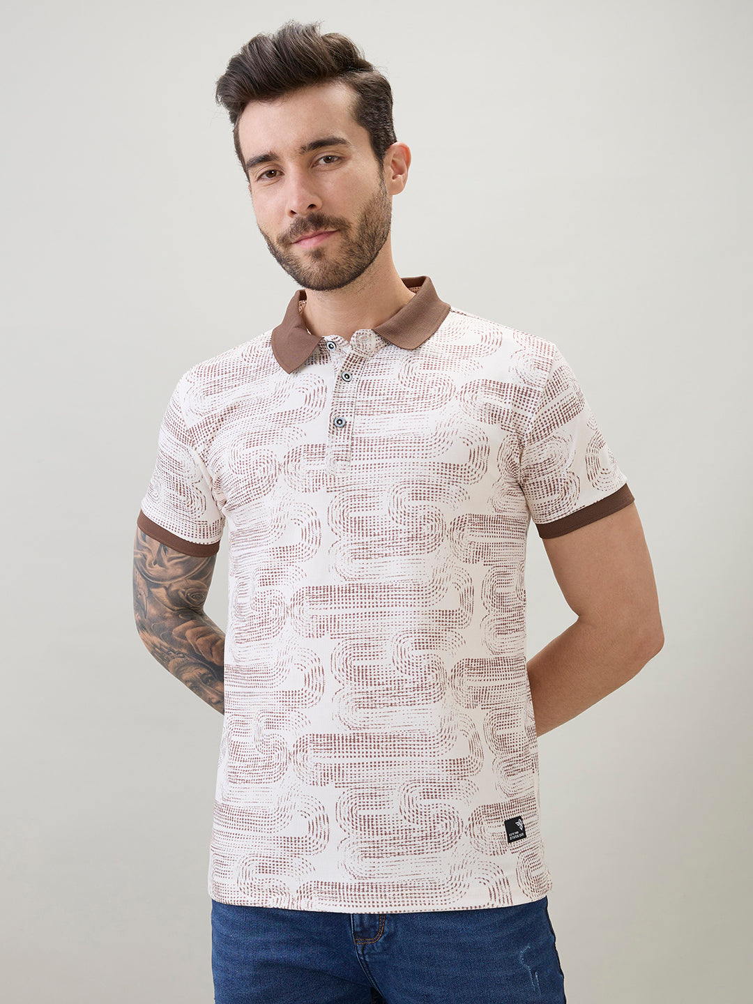 Men's Abstract Printed Regular Fit Half Sleeves Polo T-Shirt