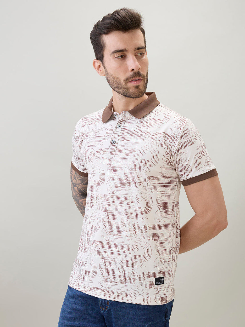 Men's Abstract Printed Regular Fit Half Sleeves Polo T-Shirt