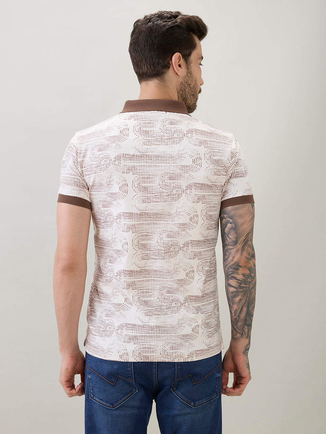 Men's Abstract Printed Regular Fit Half Sleeves Polo T-Shirt