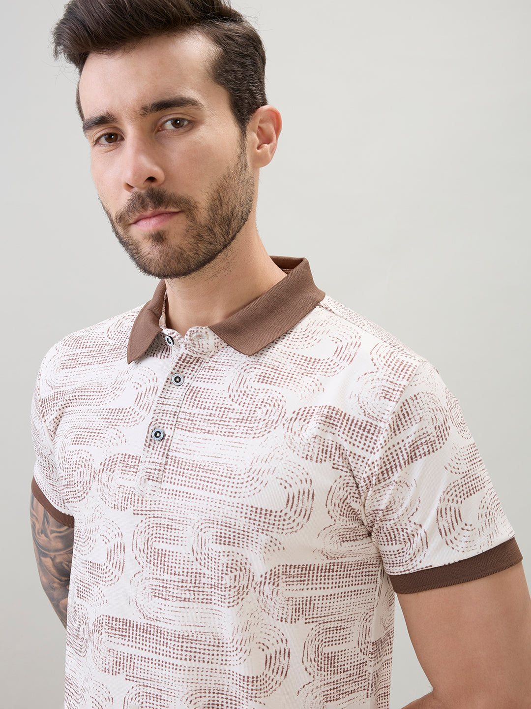 Men's Abstract Printed Regular Fit Half Sleeves Polo T-Shirt