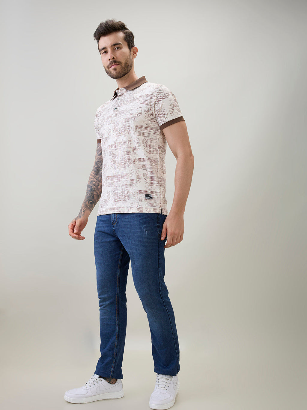 Men's Abstract Printed Regular Fit Half Sleeves Polo T-Shirt