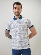Mens Abstract Printed Regular Fit Half Sleeves Polo T-Shirt