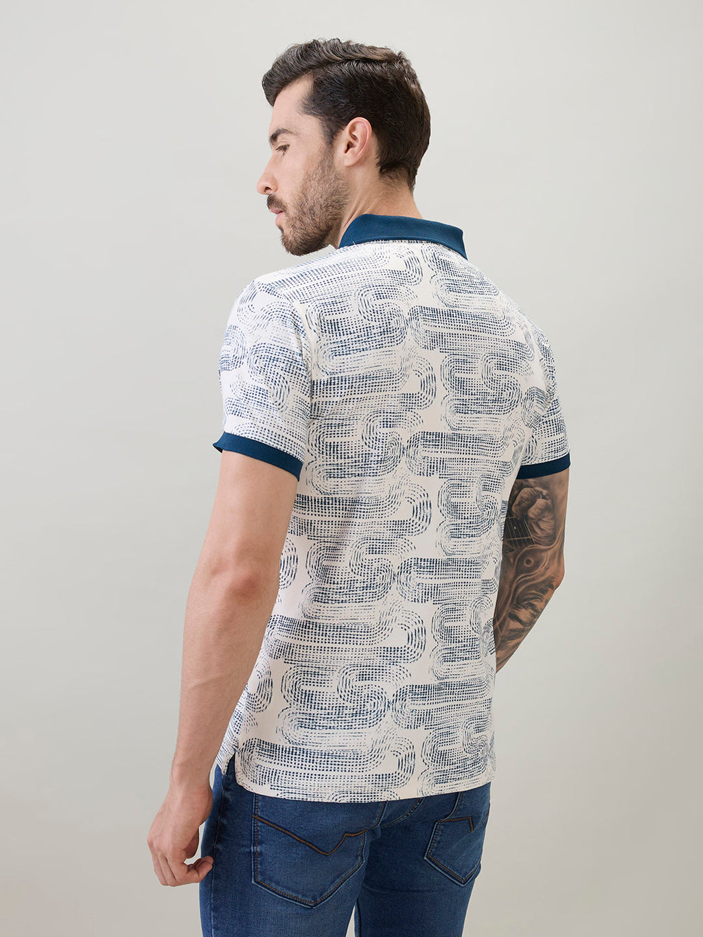 Mens Abstract Printed Regular Fit Half Sleeves Polo T-Shirt