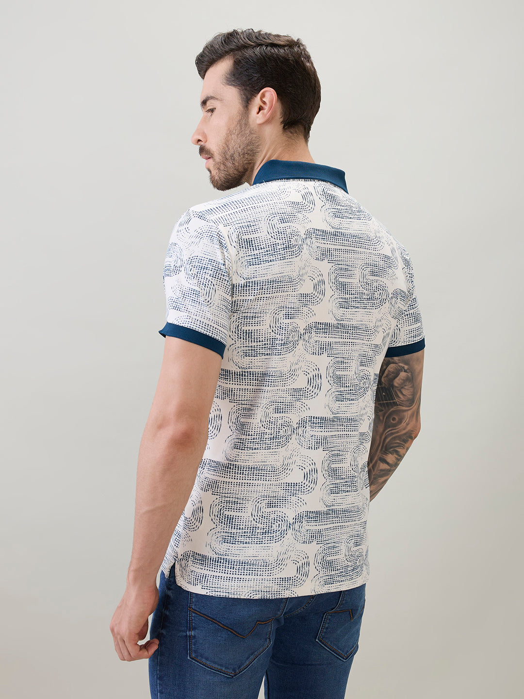 Mens Abstract Printed Regular Fit Half Sleeves Polo T-Shirt