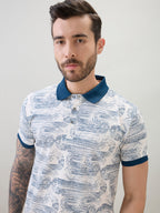 Mens Abstract Printed Regular Fit Half Sleeves Polo T-Shirt