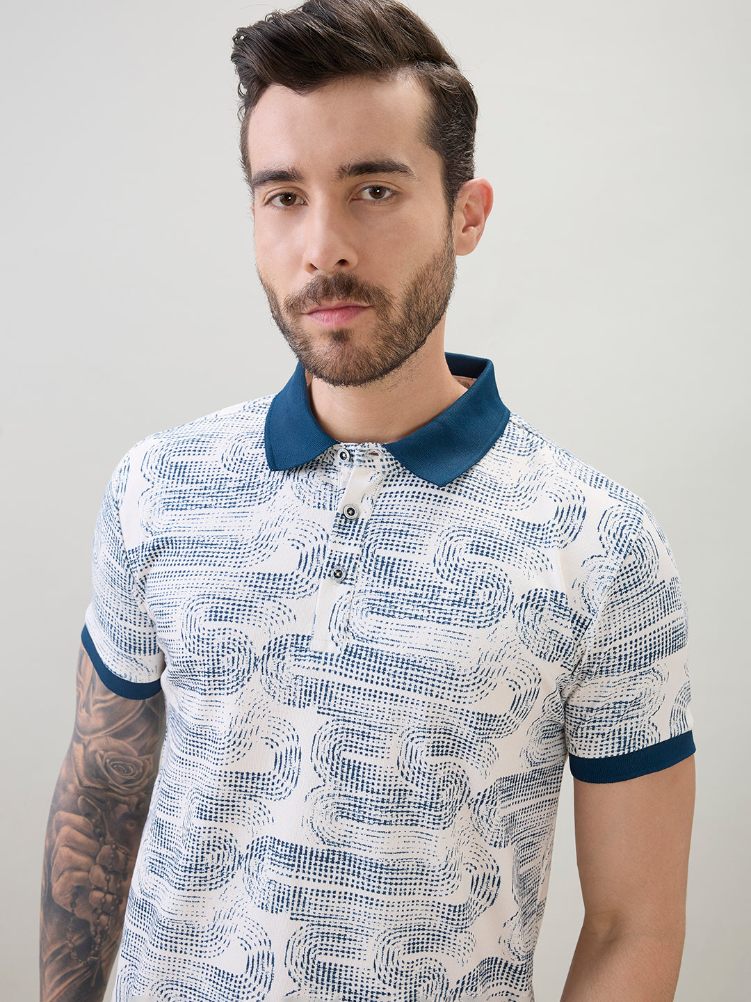 Mens Abstract Printed Regular Fit Half Sleeves Polo T-Shirt
