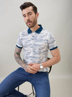 Mens Abstract Printed Regular Fit Half Sleeves Polo T-Shirt