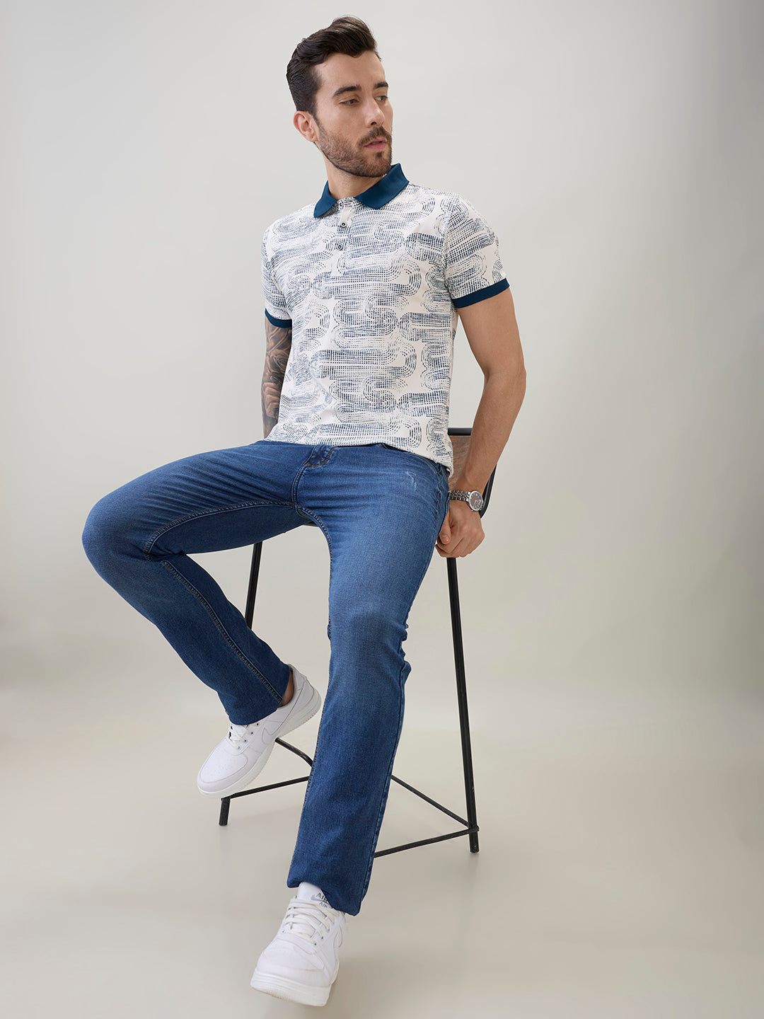 Mens Abstract Printed Regular Fit Half Sleeves Polo T-Shirt