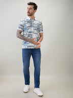 Men's Geometric Printed Half Sleeves Regular Fit Polo T-Shirt
