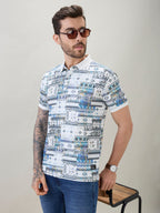 Men's Geometric Printed Half Sleeves Regular Fit Polo T-Shirt