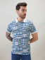 Mens Geometric Printed Half Sleeves Regular Fit Polo T-Shirt