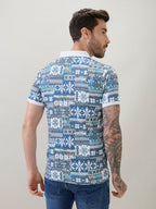 Mens Geometric Printed Half Sleeves Regular Fit Polo T-Shirt