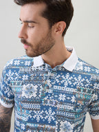Mens Geometric Printed Half Sleeves Regular Fit Polo T-Shirt