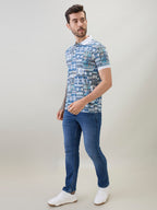 Mens Geometric Printed Half Sleeves Regular Fit Polo T-Shirt