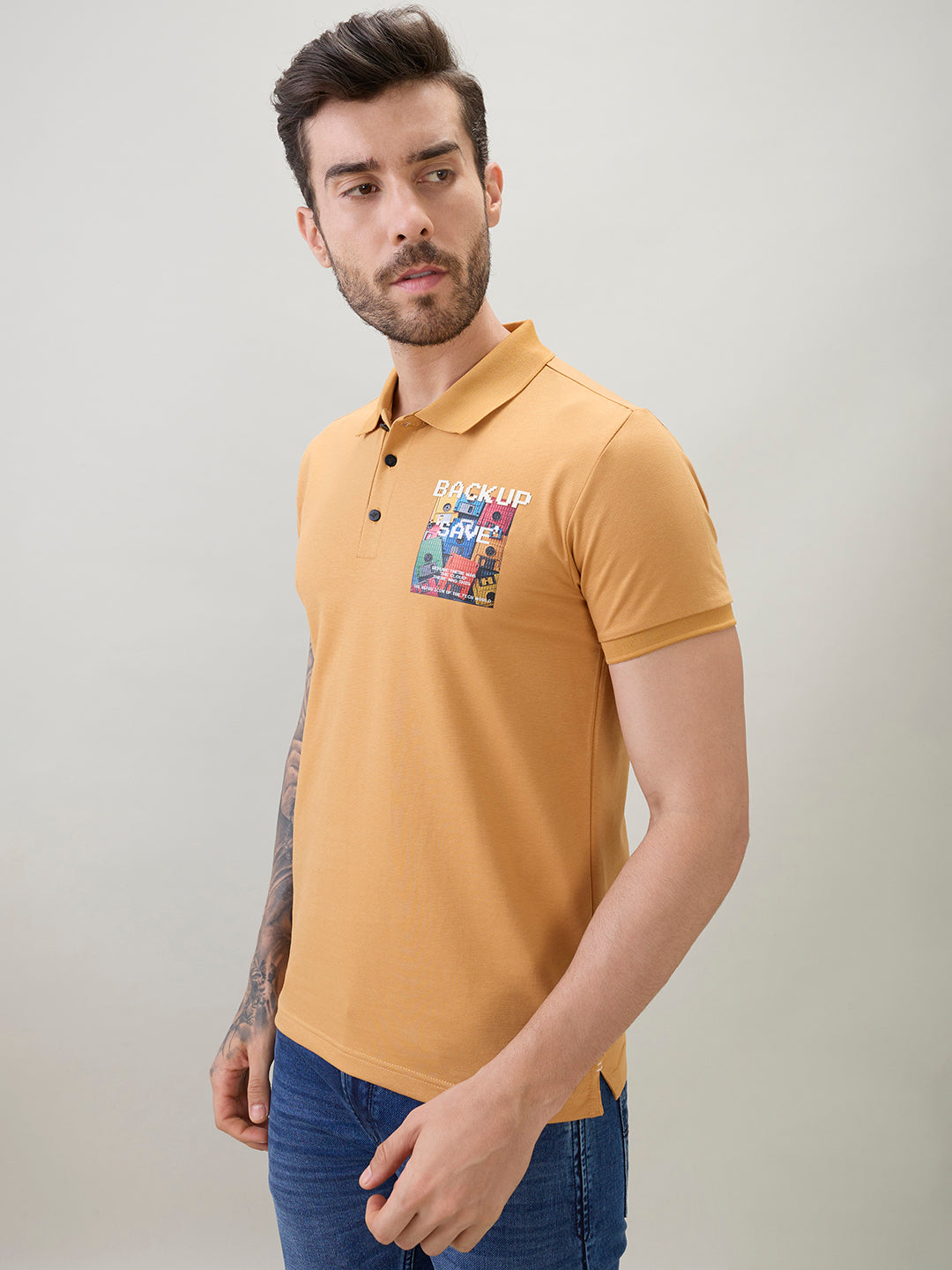 Men's Back Graphic Print Polo Collar Regular Fit Half Sleeve T-Shirt Secondary image