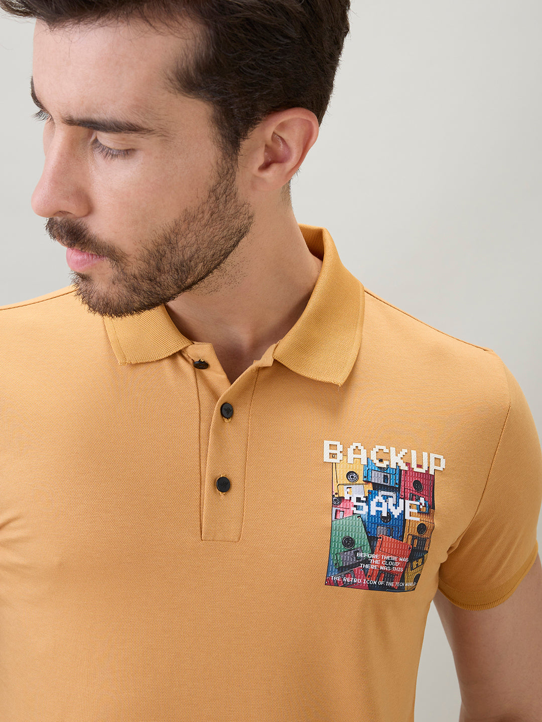 Men's Back Graphic Print Polo Collar Regular Fit Half Sleeve T-Shirt